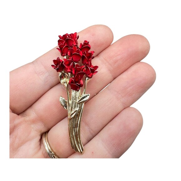 Vintage Red Flower Bouquet Arrangement Brooch Pin - Picture 1 of 4